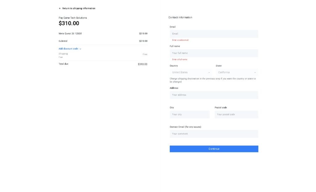 One of the payment screens